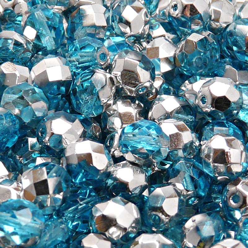 25pcs Czech Fire Polished Faceted Glass Beads Round 8mm Light Aquamarine Labrador (Aluminium)
