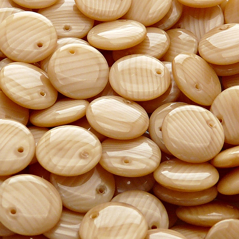 20pcs Czech Pressed Glass Lentil Beads 12mm Light Brown Striped Moonlight (16016)