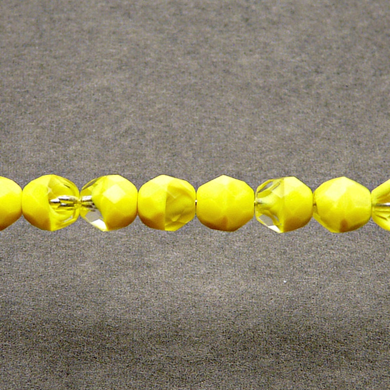 25pcs Czech Fire Polished Faceted Glass Beads Round 8mm Yellow Striped Moonlight (86030)