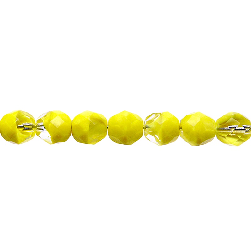 25pcs Czech Fire Polished Faceted Glass Beads Round 8mm Yellow Striped Moonlight (86030)