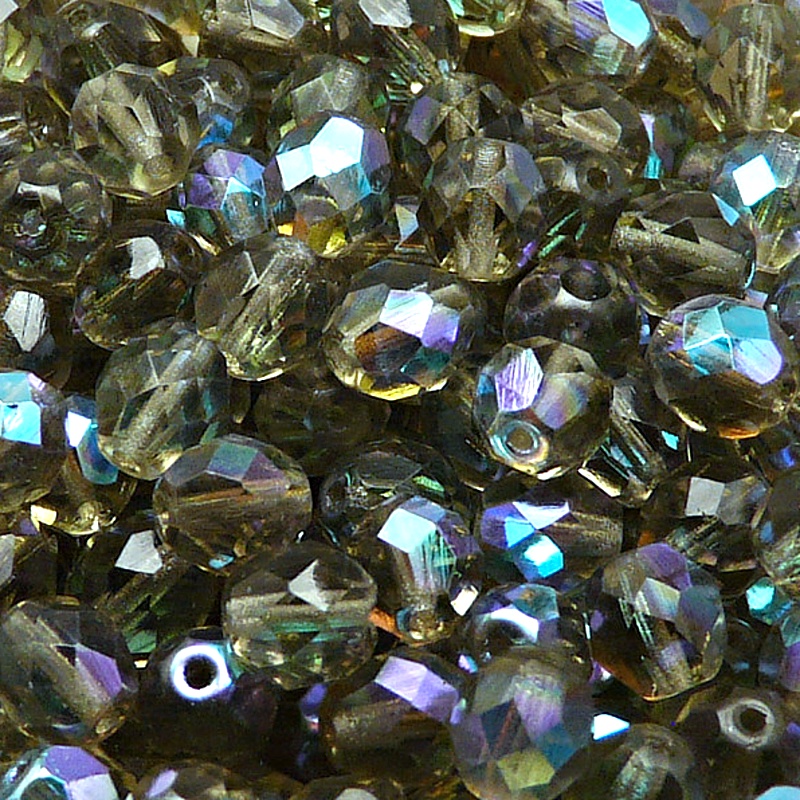 25pcs Czech Fire Polished Faceted Glass Beads Round 8mm Black Diamond AB