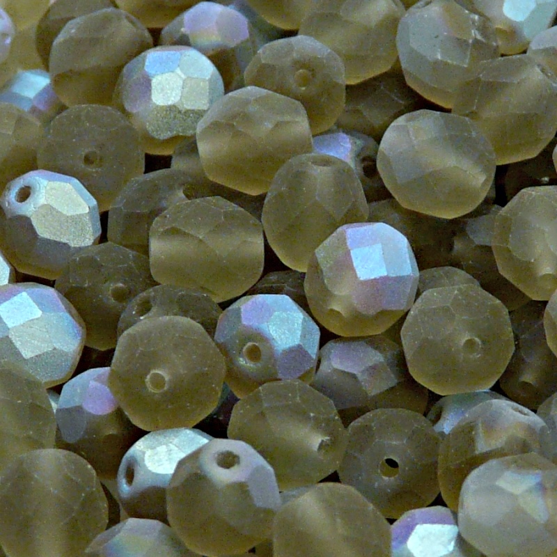 25pcs Czech Fire Polished Faceted Glass Beads Round 8mm Black Diamond AB Matte