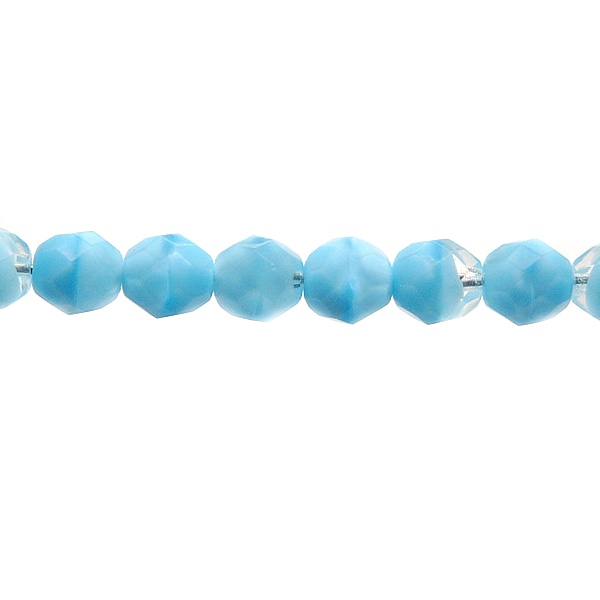 25pcs Czech Fire Polished Faceted Glass Beads Round 8mm Light Aqua Striped Moonlight (66010)