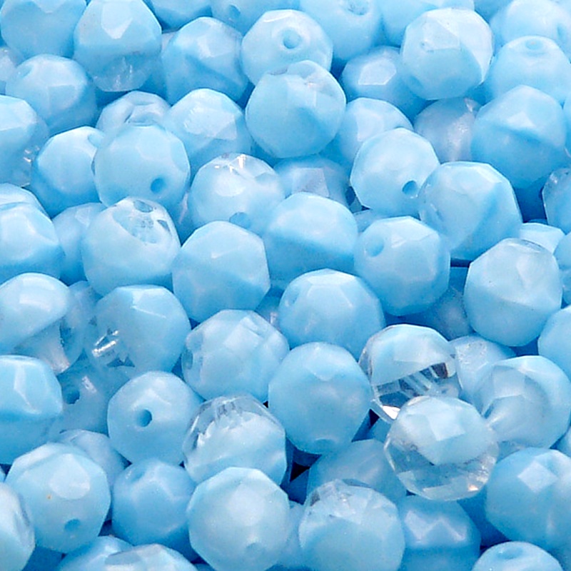 25pcs Czech Fire Polished Faceted Glass Beads Round 8mm Light Aqua Striped Moonlight (66010)