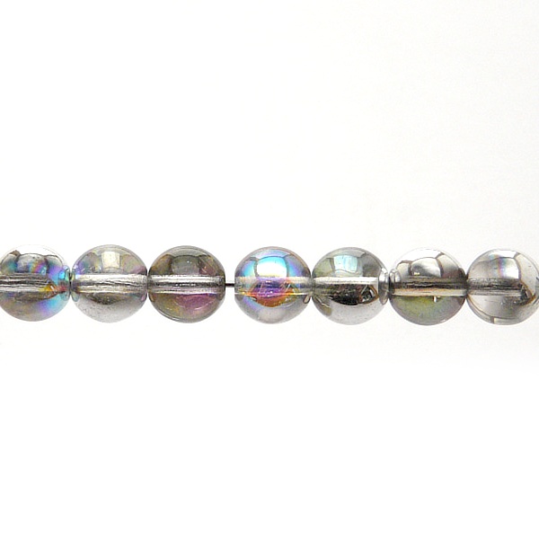 25pcs Czech Pressed Glass Round Beads 8mm Crystal Silver Rainbow