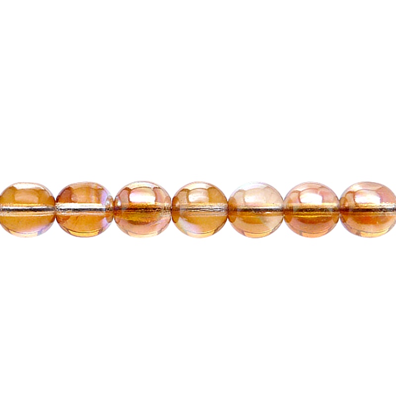 25pcs Czech Pressed Glass Round Beads 8mm Crystal Orange Rainbow