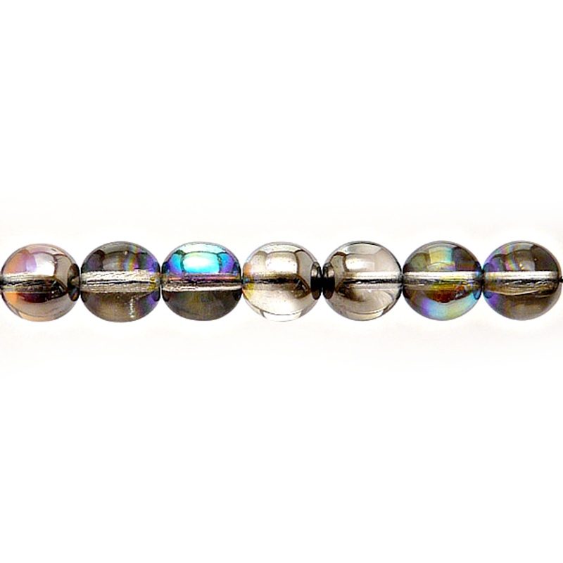 25pcs Czech Pressed Glass Round Beads 8mm Crystal Graphite Rainbow