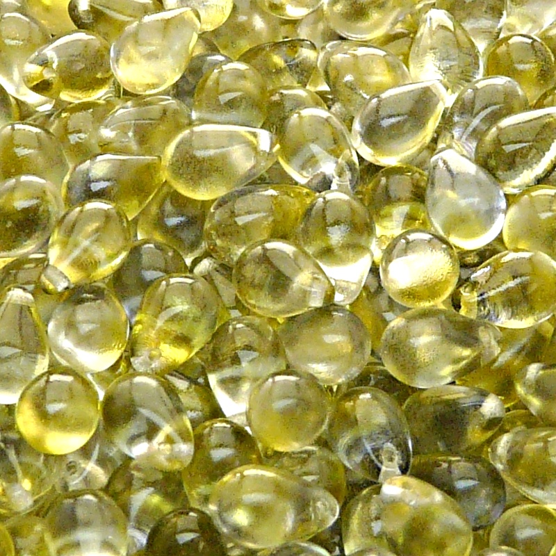 30pcs Czech Pressed Glass Teardrop Beads 6x9mm Crystal Yellow Blue Two Tone Color Luster Coating