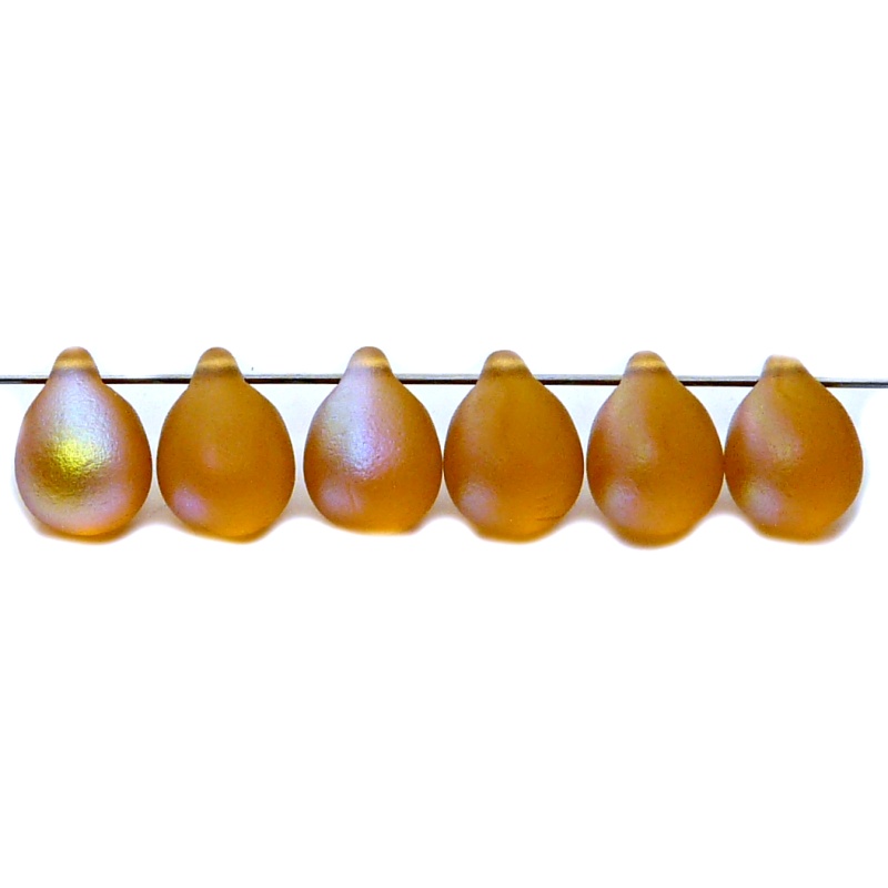 10pcs Czech Pressed Glass Teardrop Beads 10x14mm Topaz AB Matte