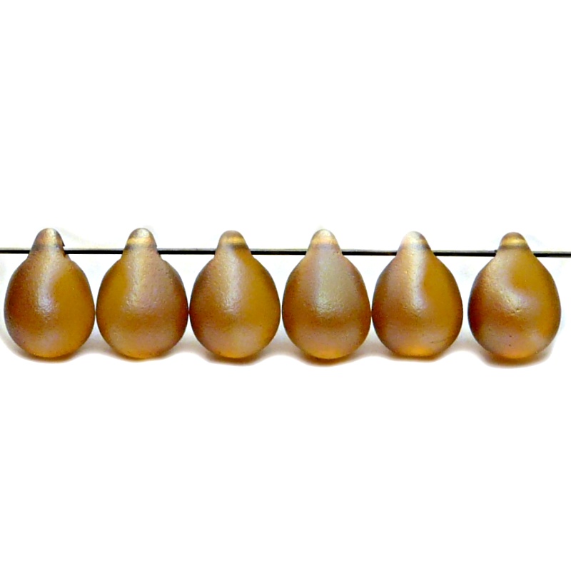 10pcs Czech Pressed Glass Teardrop Beads 10x14mm Topaz Celsian Matte