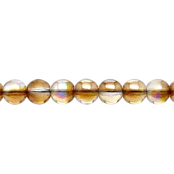 50pcs Czech Pressed Glass Round Beads 6mm Crystal Brown Rainbow
