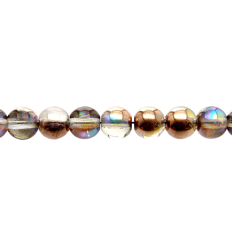 50pcs Czech Pressed Glass Round Beads 6mm Crystal Copper Rainbow