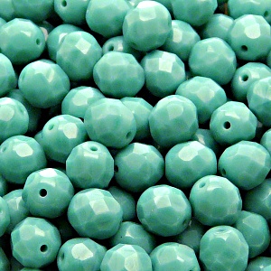 25pcs Czech Fire Polished Faceted Glass Beads Round 8mm Opaque Turquoise Green