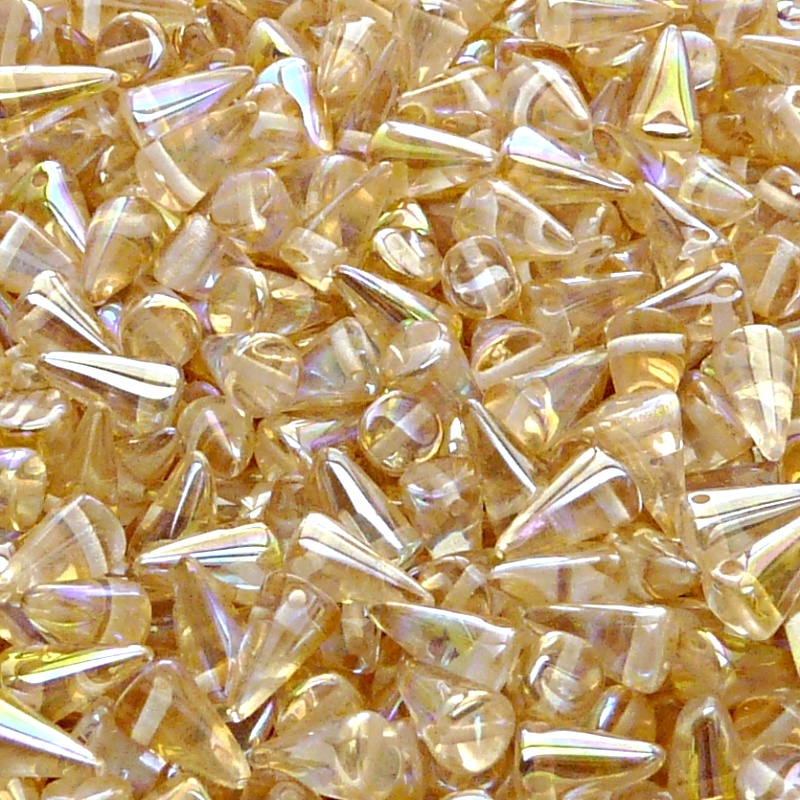 50pcs Czech Pressed Glass Spike Beads 5x8mm Crystal Yellow Rainbow