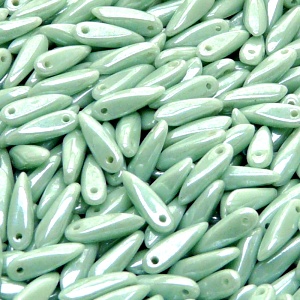 50pcs Czech Pressed Glass Dagger Beads 3x11mm Opaque Light Turquoise Green White Luster