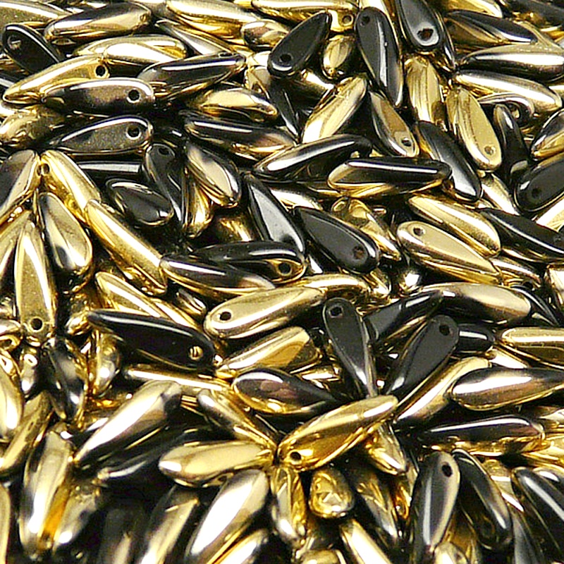 50pcs Czech Pressed Glass Dagger Beads 3x11mm Jet Amber
