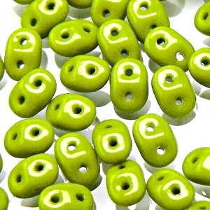 50pcs Czech Two Hole Pressed Glass Matubo SuperDuo Seed Beads 2,5x5mm Opaque Olivine