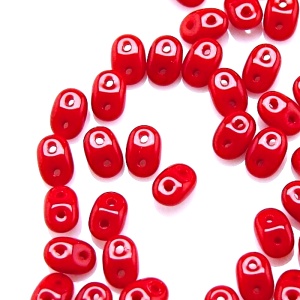 50pcs Czech Two Hole Pressed Glass Matubo SuperDuo Seed Beads 2,5x5mm Opaque Red Coral
