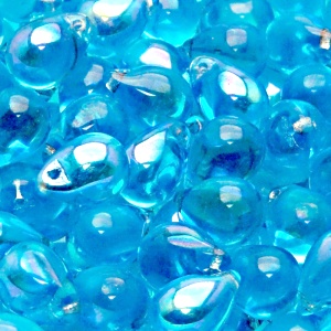 10pcs Czech Pressed Glass Teardrop Beads 10x14mm Light Aquamarine AB