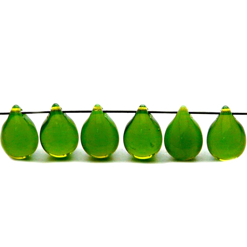 10pcs Czech Pressed Glass Teardrop Beads 10x14mm Green Opal
