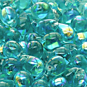 10pcs Czech Pressed Glass Teardrop Beads 10x14mm Light Green Aquamarine AB