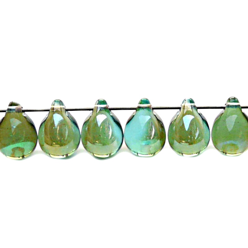 10pcs Czech Pressed Glass Teardrop Beads 10x14mm Light Green Aquamarine Celsian