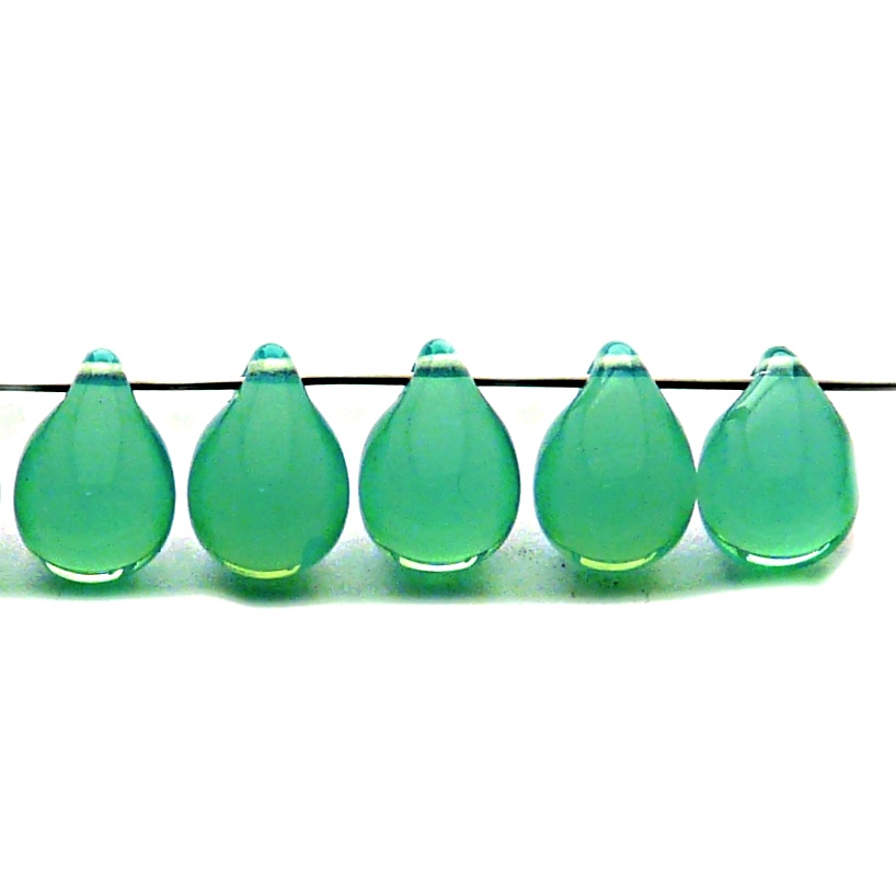 10pcs Czech Pressed Glass Teardrop Beads 10x14mm Green Aqua Opal