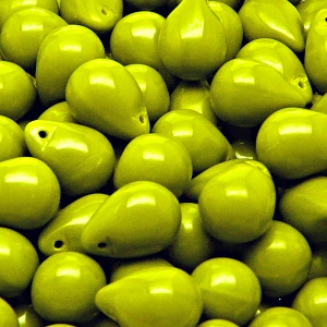 10pcs Czech Pressed Glass Teardrop Beads 10x14mm Opaque Olivine