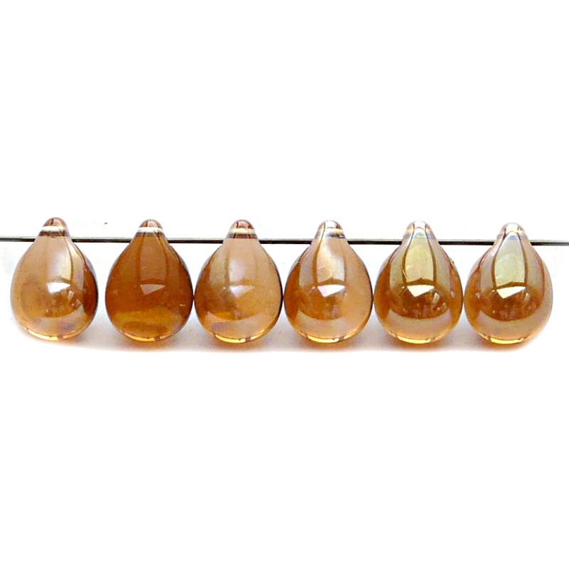 10pcs Czech Pressed Glass Teardrop Beads 10x14mm Rosaline Celsian