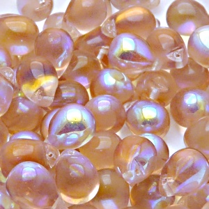 10pcs Czech Pressed Glass Teardrop Beads 10x14mm Rosaline AB