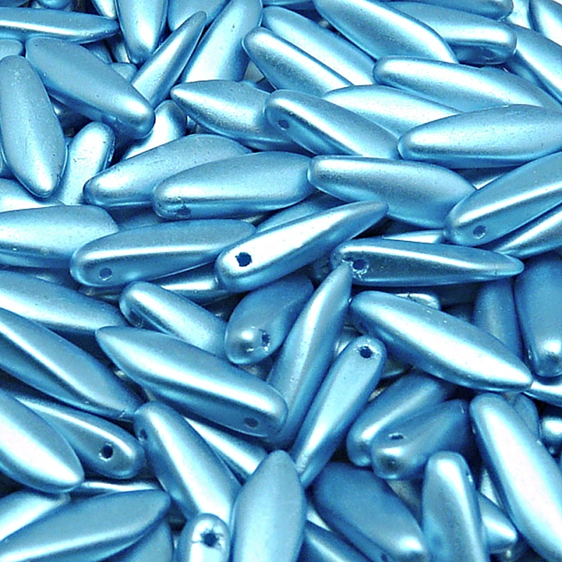 30pcs Czech Pressed Glass Dagger Beads 5x16mm Alabaster Pastel Turquoise