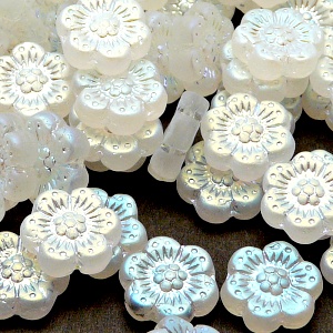8pcs Czech Pressed Glass Flat Flower Beads 14mm Crystal AB 2-sided Matte