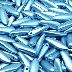 30pcs Czech Pressed Glass Dagger Beads 5x16mm Alabaster Pastel Turquoise
