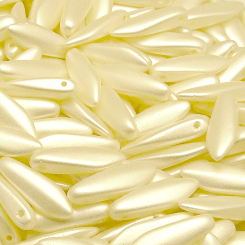 30pcs Czech Pressed Glass Dagger Beads 5x16mm Alabaster Pastel Light Cream/Off White
