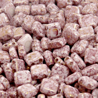 40pcs Czech Two Hole Pressed Glass Tile Beads 6mm Opaque Chalk White Violet Marble Terracotta