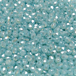 100pcs Czech Fire Polished Faceted Glass Beads Round 3mm Aqua Opal White Luster