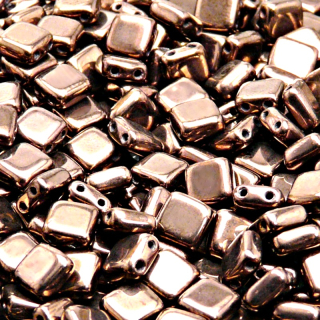 40pcs Czech Two Hole Pressed Glass Tile Beads 6mm Jet Bronze Luster